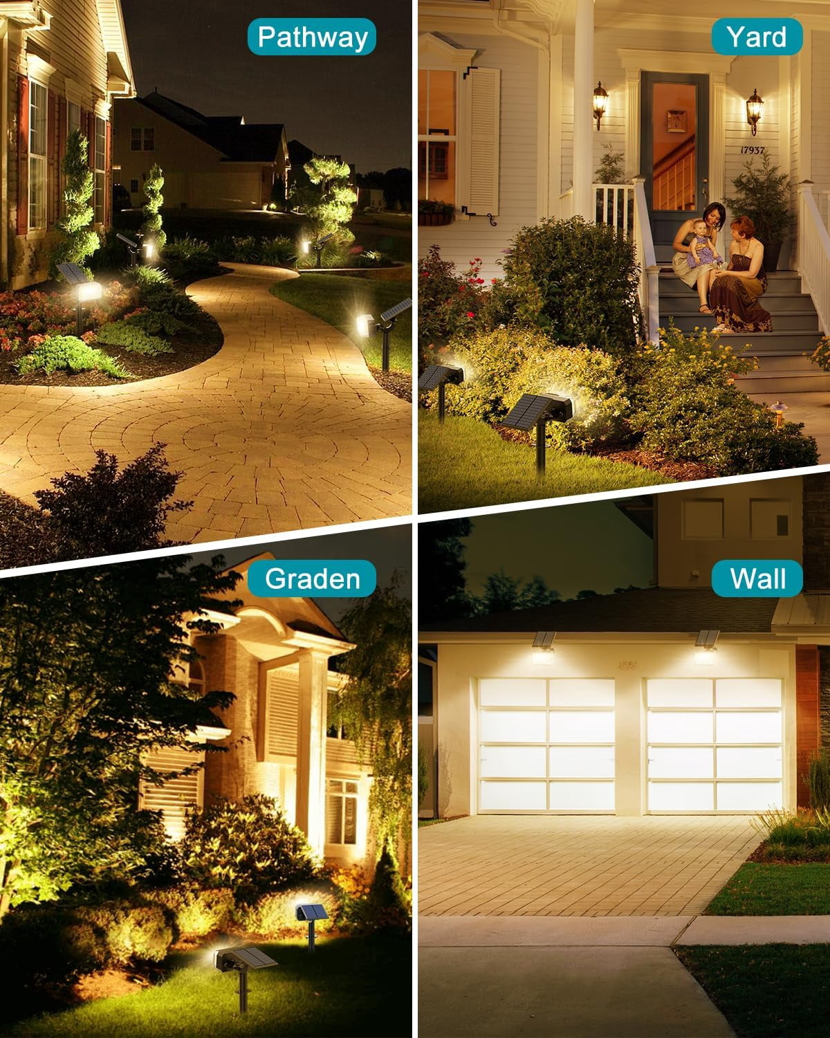 Solar Lights Outdoor, 8 pack, 102 LEDs, 4 Modes, IP65 Waterproof, Adjustable Solar Spotlight & Panel, Flood Lights for Yard, Garden - Warm White