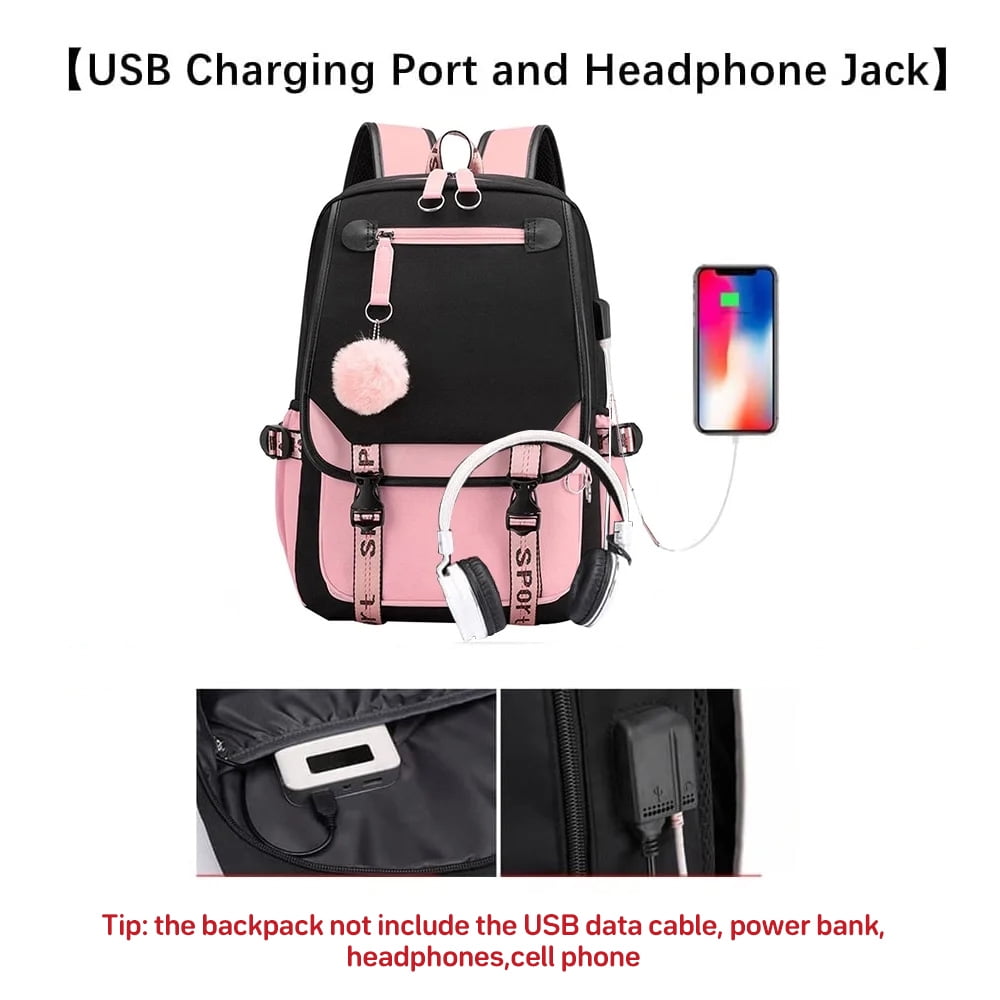 SANMADROLA School Backpack Girls Bookbag, Heavy Duty Kids Backpack 21L Children Schoolbag Bookbag with USB Charge Port