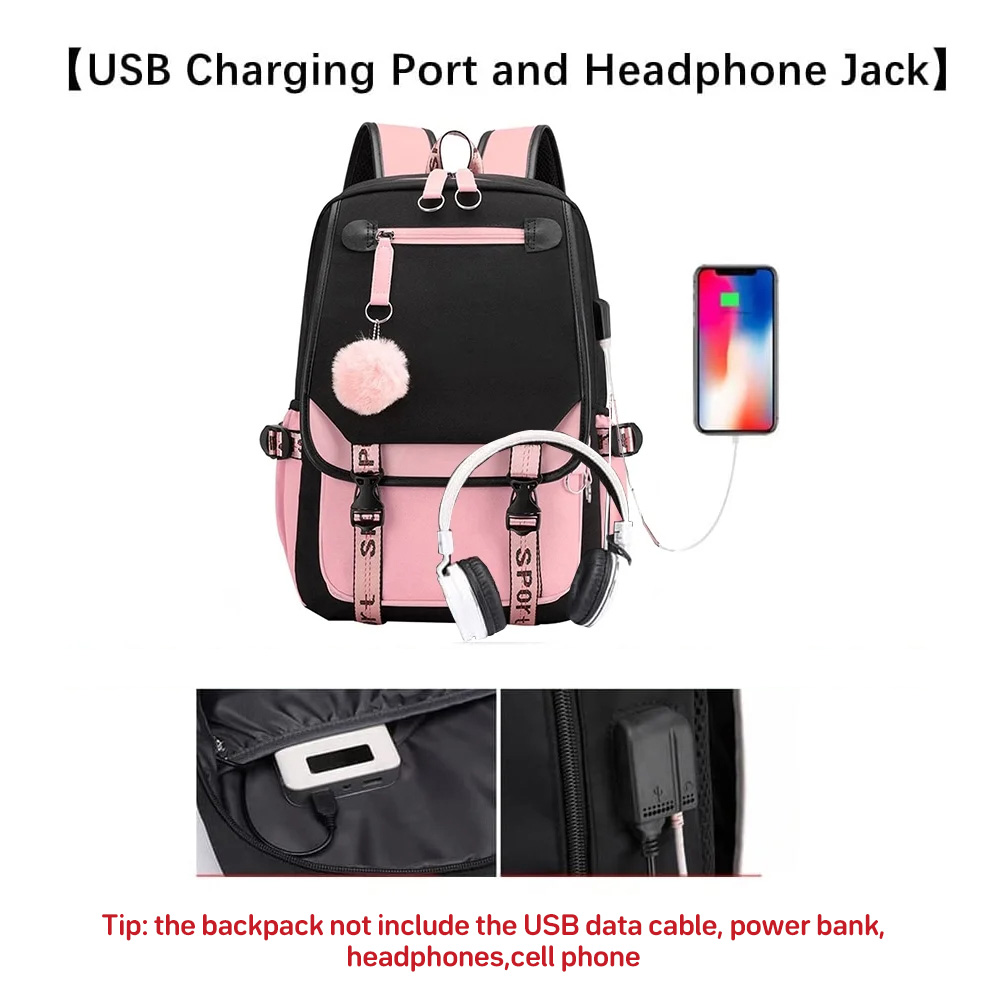 SANMADROLA School Backpack with USB Charging Port, Black photo 8