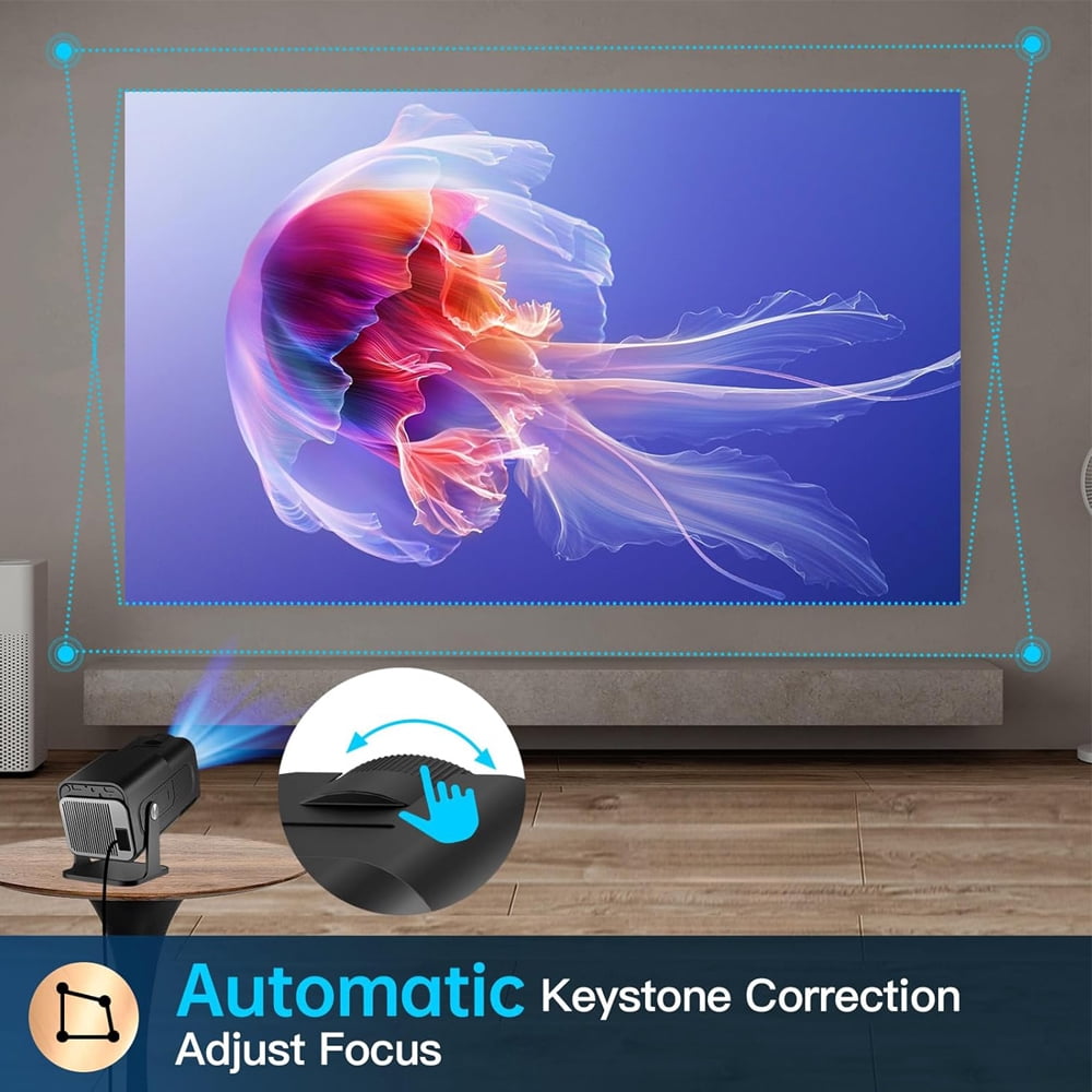 OnePi Mini Projector with WiFi 6 and Bluetooth 5.0, HD 1080P Movie Projector, Auto Keystone Android 11.0- Black