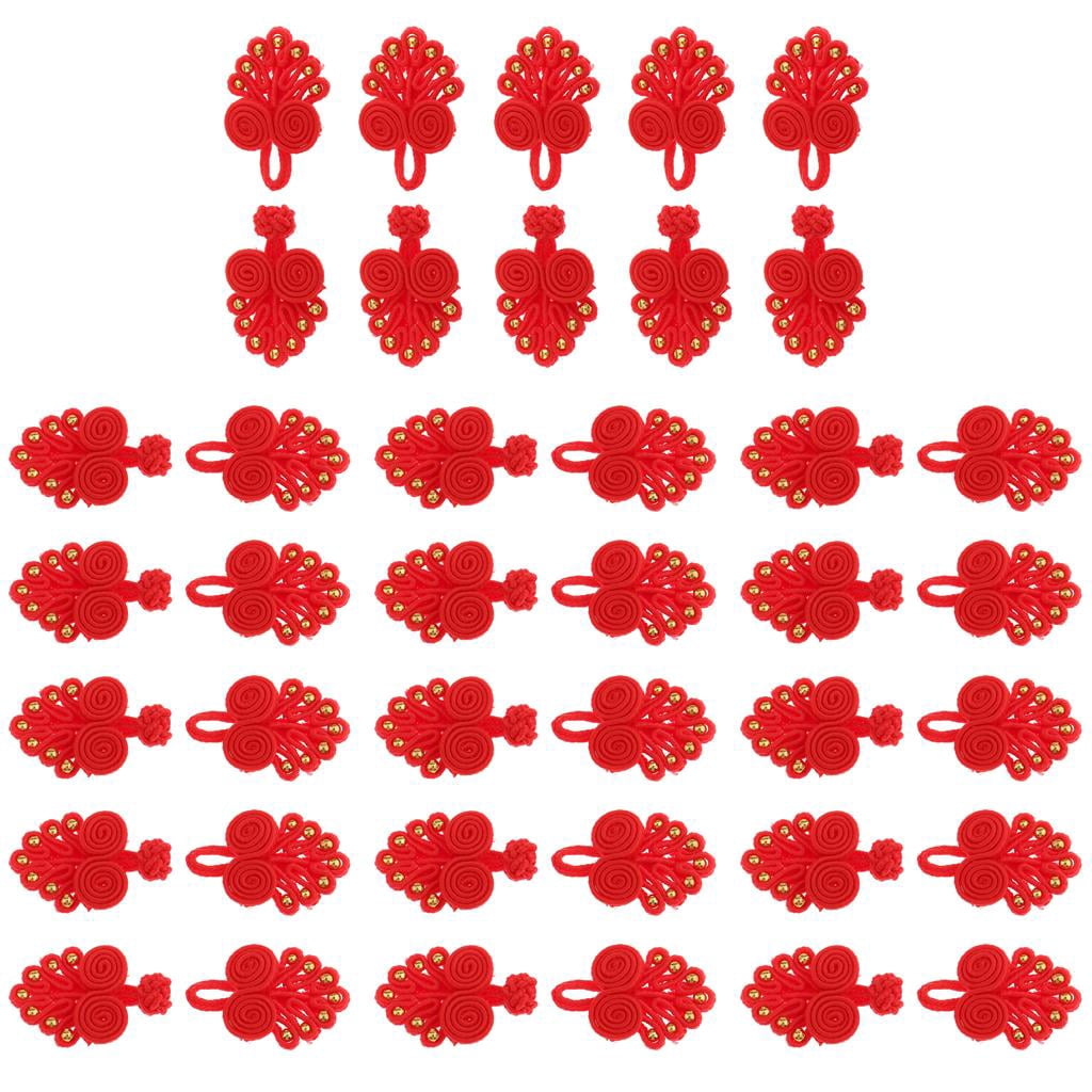 GUOOL 5-8 pieces 20 Pairs Chinese Knot Frog Buttons with Beads for Cheongsam Red And Gold 5 Pcs
