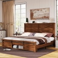 thumbnail image 5 of Merluxy Farmhouse Wood Bed Frame King Size with Sliding Barn Door Storage Cabinets and Headboard,SolidNo Squeak, No Box Spring Needed,Rusric Brown, 5 of 6