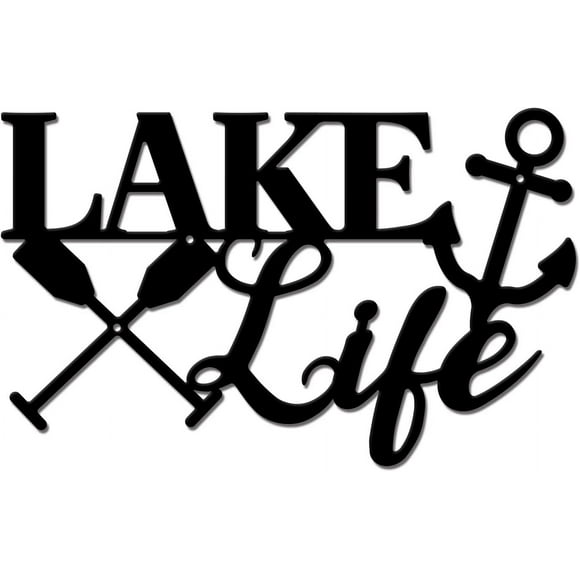 Lake House Decor Lake Life Iron Wall Art Anchor Paddle Metal Home Wall Decor Sign Decorative House Cabin Sign Metal Art for Indoor Outdoor Bedroom