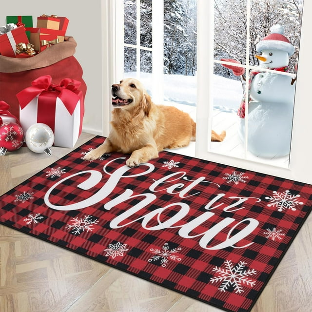 WJCA Low-Profile Indoor Doormat with Christmas Tree Design, Non-Slip Washable Entryway Carpet for Holiday Home Decor.