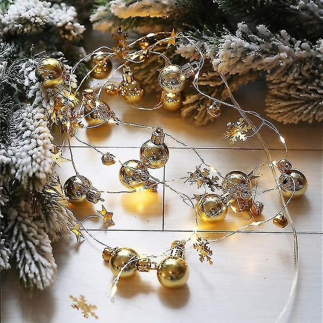 Guirnalda navideña de luces de 6,56 pies con pilas, copo de nieve y campanas, 20 Led para decoración navideña