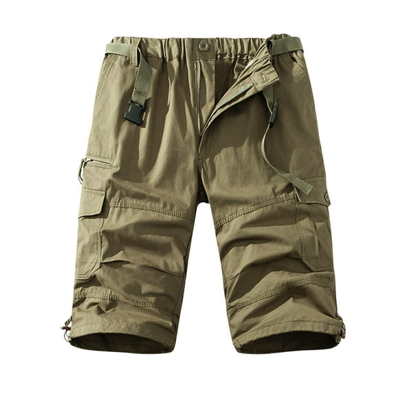 ZVNAΖH Men's Lightweight Multi Pocket Casual Outdoor Twill Cargo Shorts with Zipper Pockets with 7 Pockets No Belt