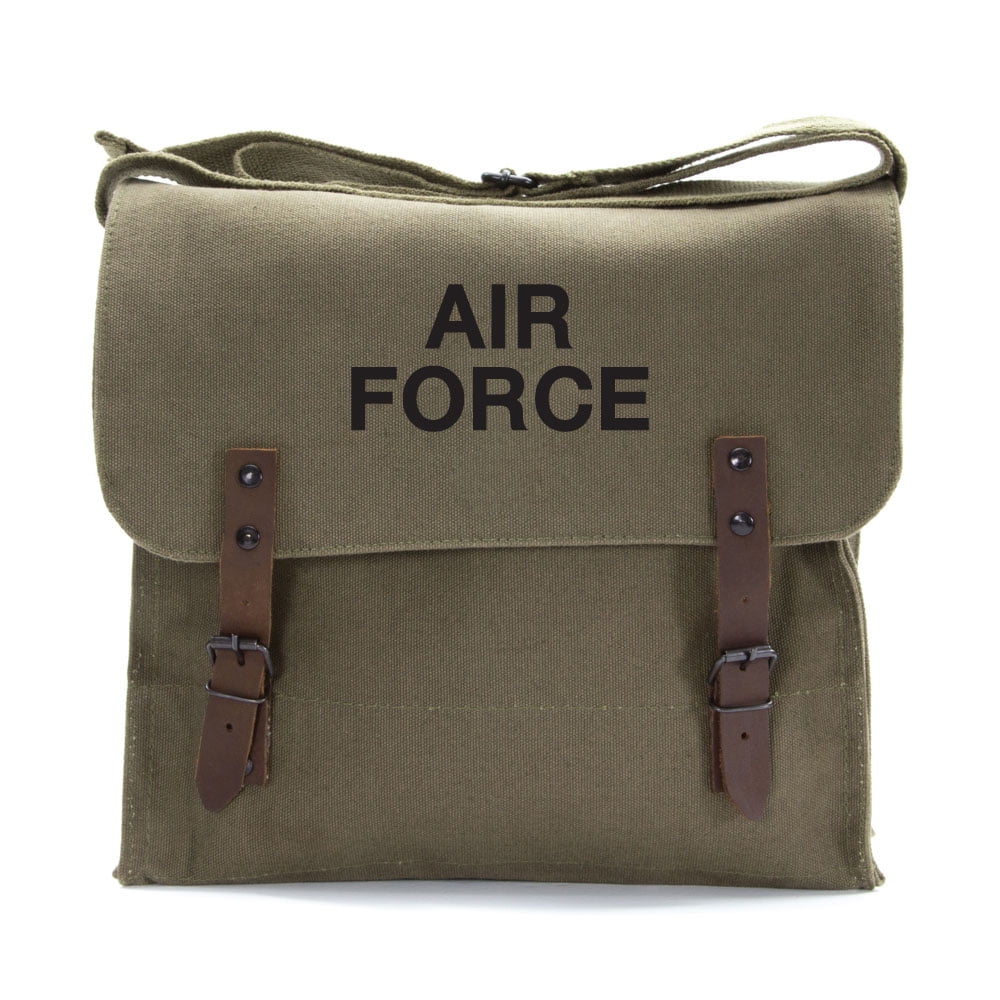 Air Force USAF Text Army Heavyweight Canvas Medic Shoulder Bag in Olive & Black