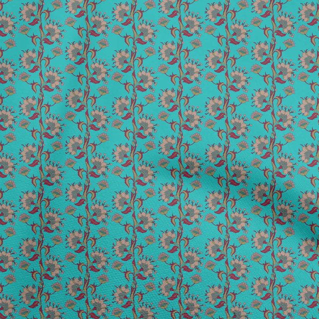 oneOone Cotton Silk Turquoise Blue Fabric Leaves & Clover Sewing Craft Projects Fabric Prints By Yard 42 Inch Wide-7L
