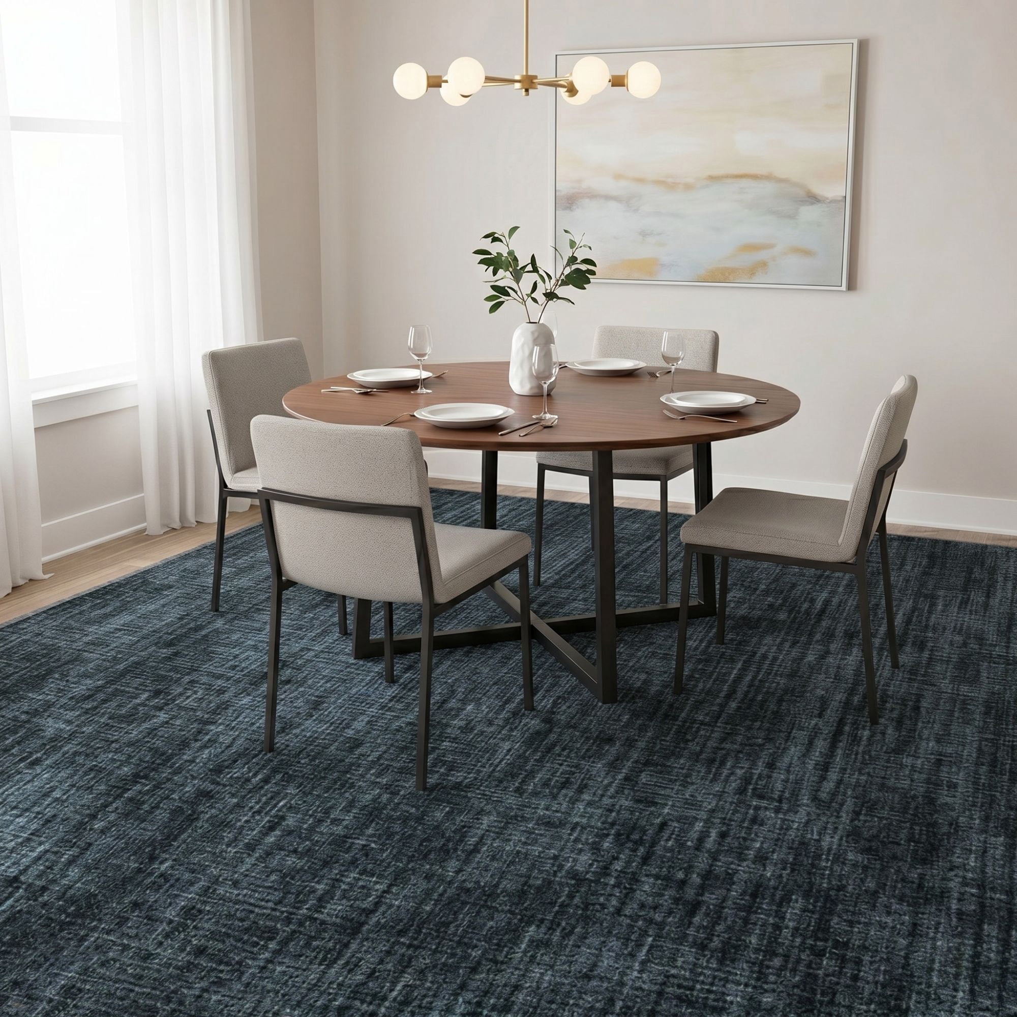 Ottomanson Non-Slip Extra Large Area Rug 7'10" x 25' Low Pile Living Room Carpet, Solid Charcoal Navy
