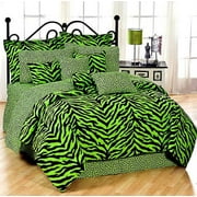 Black & Lime Green Zebra Print Bed in a Bag Set - Twin Size