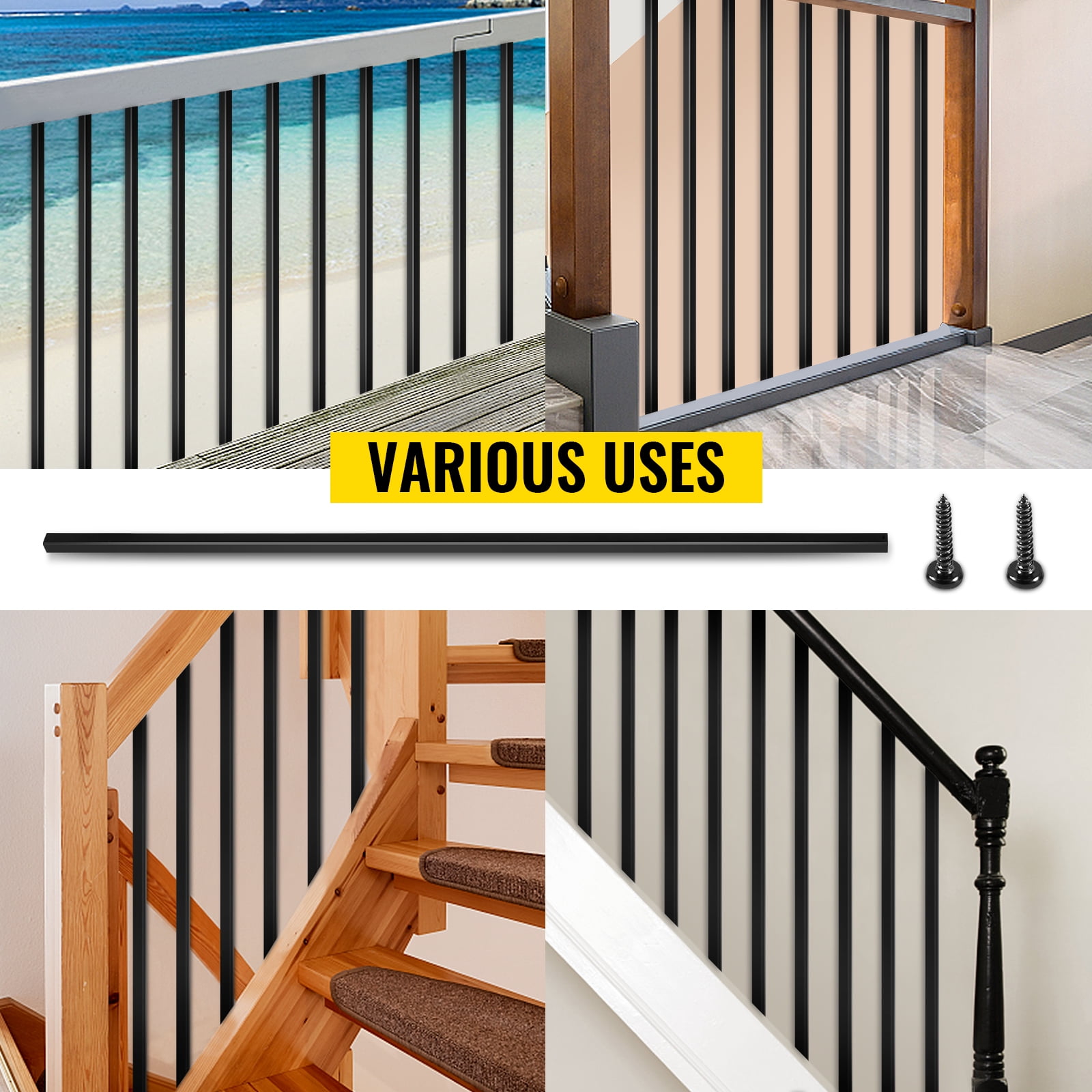 VEVOR 16 Pack Deck Balusters Metal Deck Spindles 44 inch Iron Stair Railing