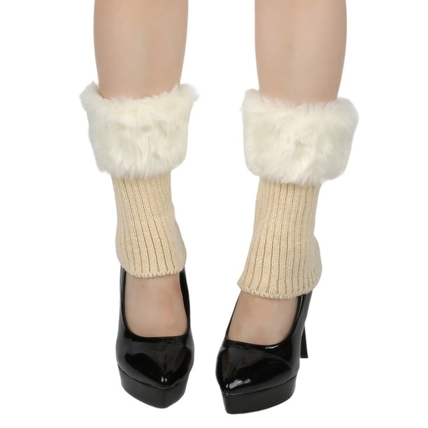 HongQid Womens Fuzzy Leg Warmers Knit Ankle Socks Winter Warm Ruffle Leg Sleeves Warmer Thick Boot Socks