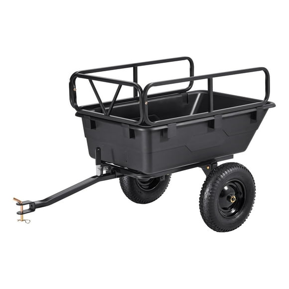 STAWAY 10 Cu. Ft Tow Behind Dump Trailer - 500 lbs Capacity, Durable Plastic Garden Cart with Pneumatic Tires for ATV, UTV, Lawn Mower - Ideal for Yard Waste