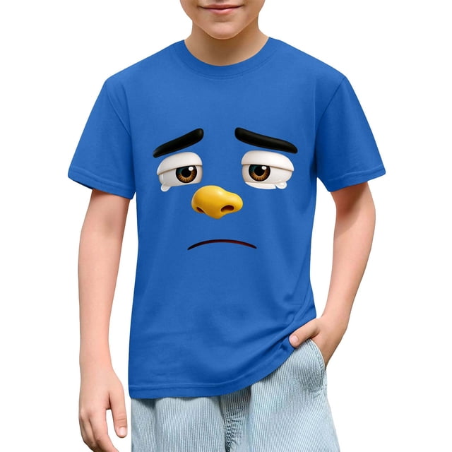 Blusas y camisas de manga corta con cuello redondo para niños y niñas, color liso, con estampado de expresión linda, manga corta, holgadas y cómodas, blusa para niña