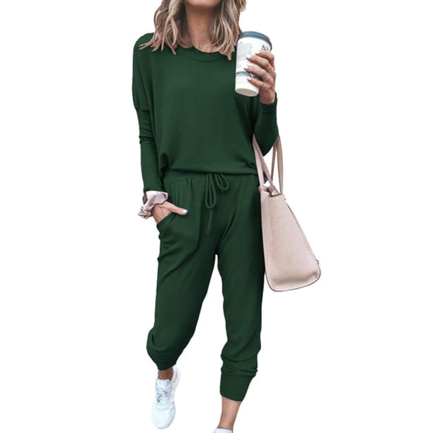 Conjunto Deportivo PRETTYGARDEN Mujer 2 Piezas Verde Oscuro Talle Grande