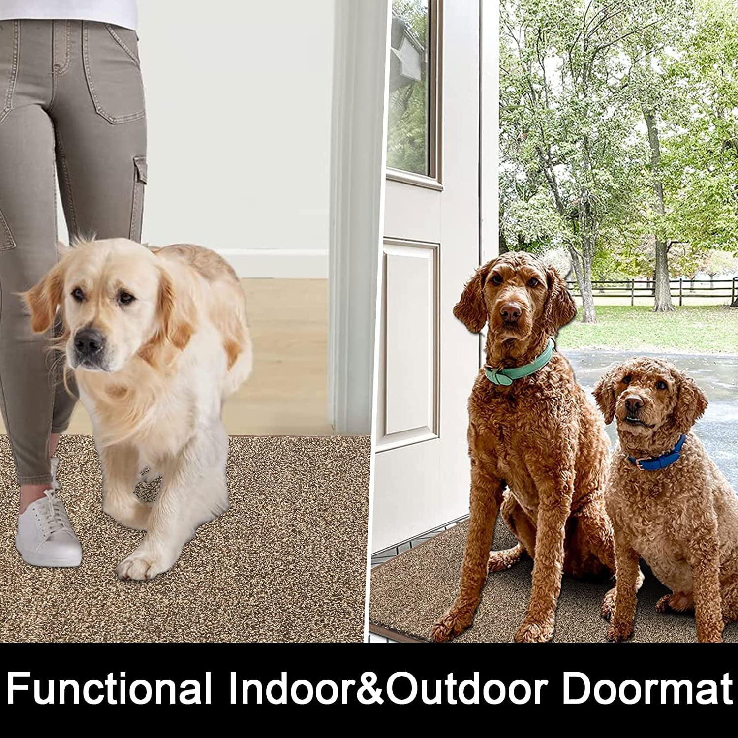 Findosom 18"x28" Front Door Mat Welcome Mats for Entryway,All-Weather Heavy Duty Resist Dirt Doormat, Absorbent Low Profile Porch Patio Entrance Mat, Washable Non Slip Outside Mat,Khaki
