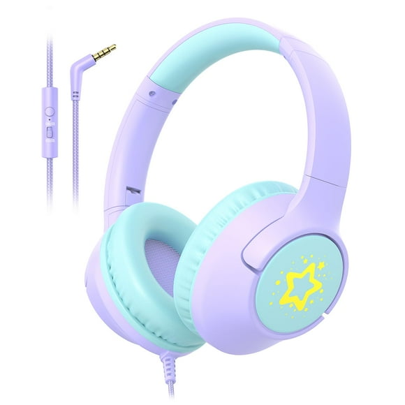 Auriculares para niños Botesty Sound con cable, límite de volumen, color morado