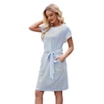 thumbnail image 3 of Women'S Summer Striped Short Sleeve T Shirt Dress Casual Tie Waist with Pockets Light Blue XXXL, 3 of 10