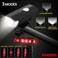 thumbnail image 4 of Luces para bicicleta, luz delantera LED recargable por USB, juego de luces delanteras recargables e impermeables para bicicleta, 5 modos de luz, juego de luces para todo tipo de bicicletas., 4 of 5