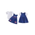 thumbnail image 2 of Cenuakty Toddler Newborn 3M 6M 12M 18M Girls 4th of July Outfit Ruffled Short Sleeves Rompers and Letter Flag Embroidery Overalls Dress Set Cute Clothes, 2 of 9