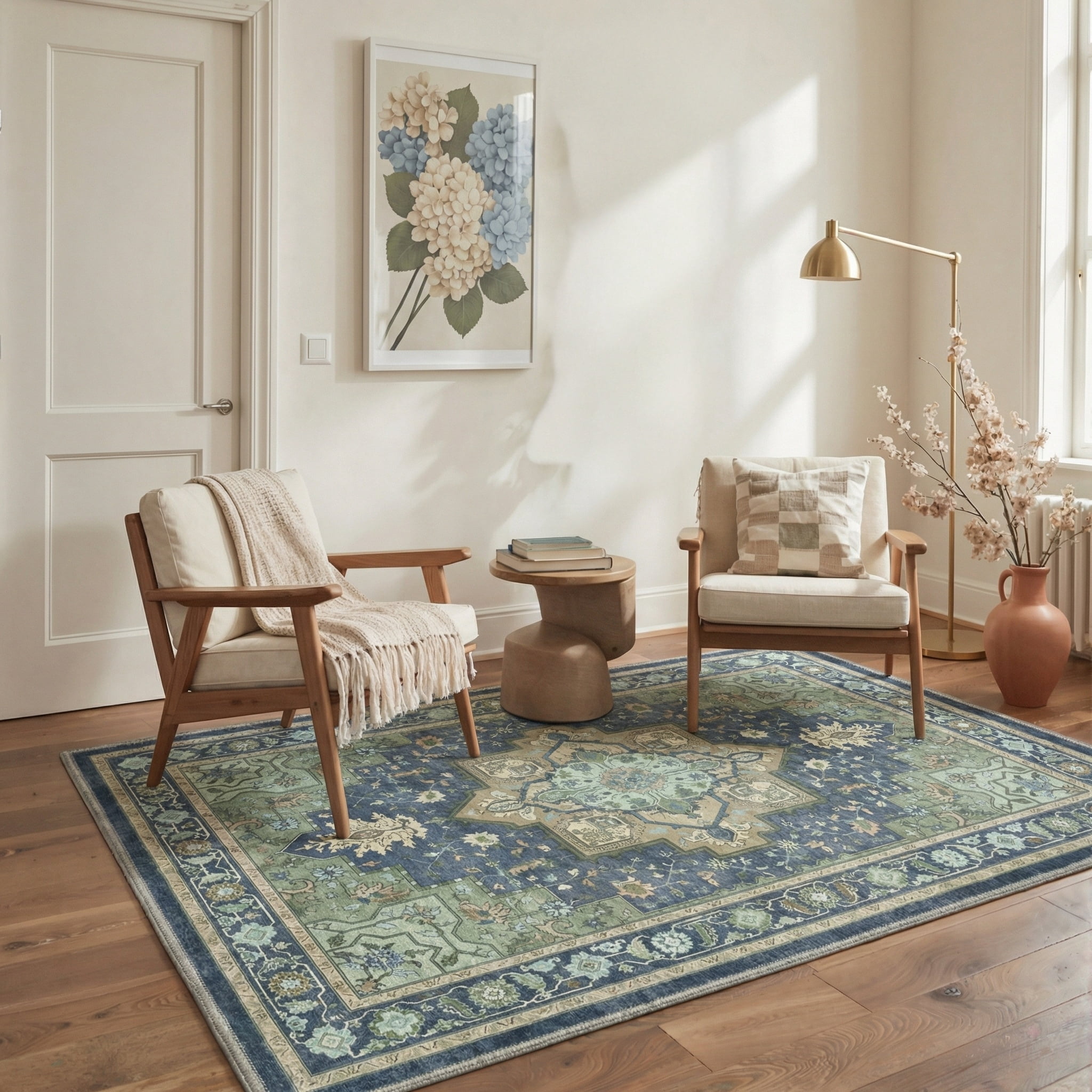 KUETH Modern 8x10 Area Rugs for Living Room, Non Slip Machine Washable Retro Rugs, Low Pile Chenille Print Rug for Bedroom, Dining Room, Home Office