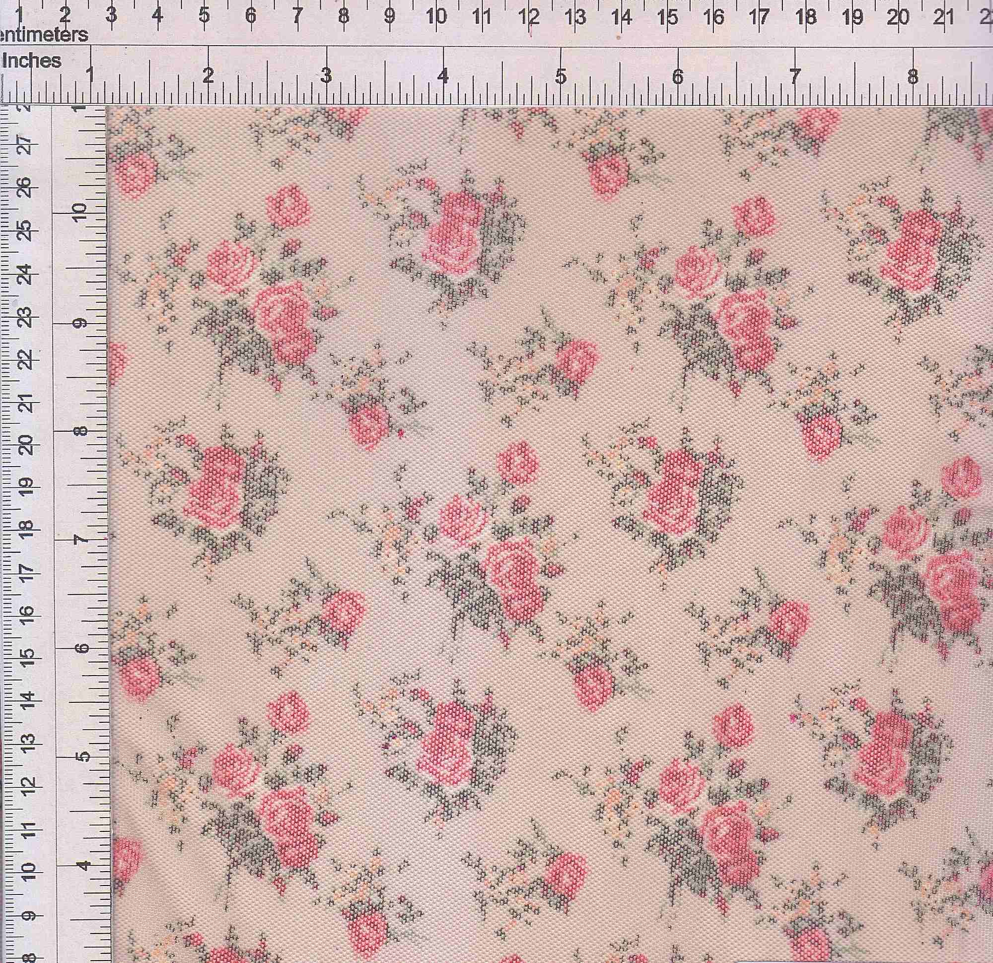Fabric Selection Inc Poly Spandex Mesh Ditsy Floral Print Khaki 3 Yard