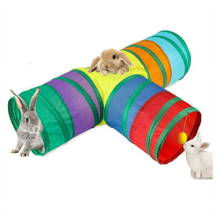 Bunny Tunnels & Tubes 3 Way Hideout Small Animal Activity Tunnel Toys for Dwarf Rabbits Kitty
