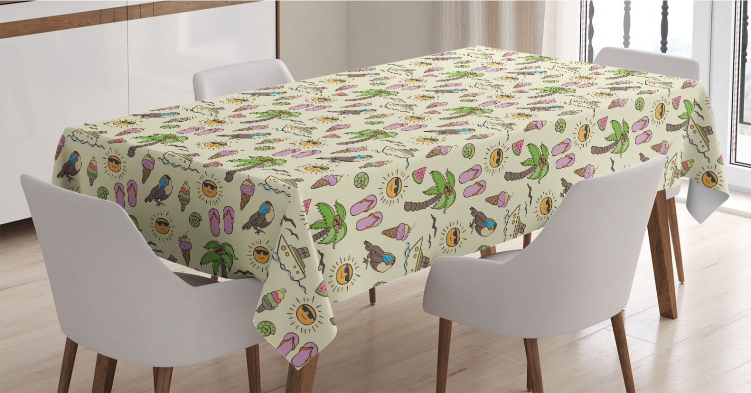 Flip Flop Tablecloth, Tropical Summer Theme Coconut Palm Ice Cream Cone