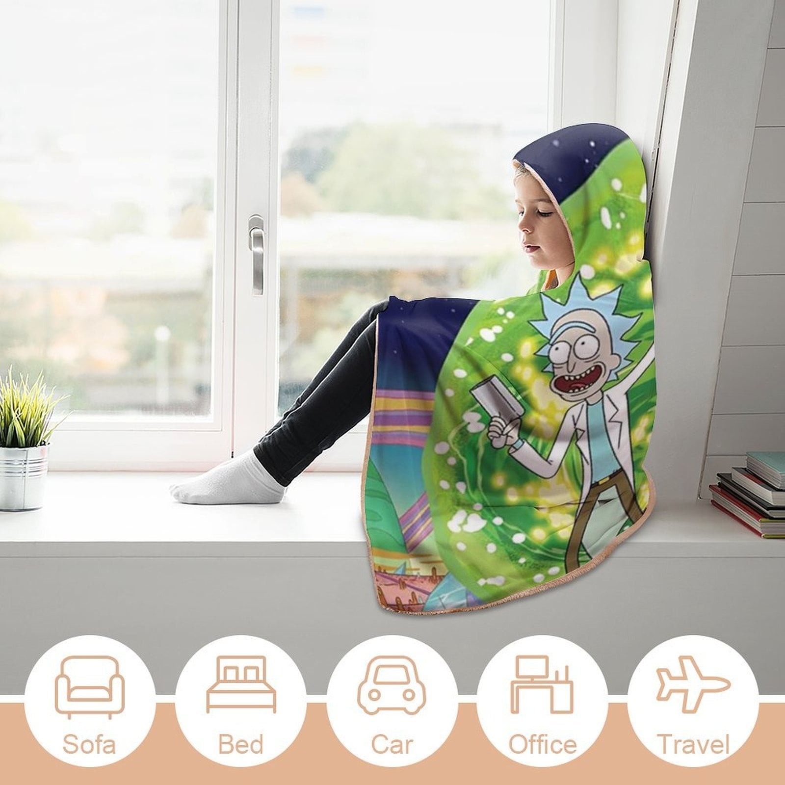 Rick And Morty Wearable Blanket Cloak Arctic Velvet Hooded Blanket Soft Fuzzy Hoodie Blanket Cape for Adults Kids 40"x50"