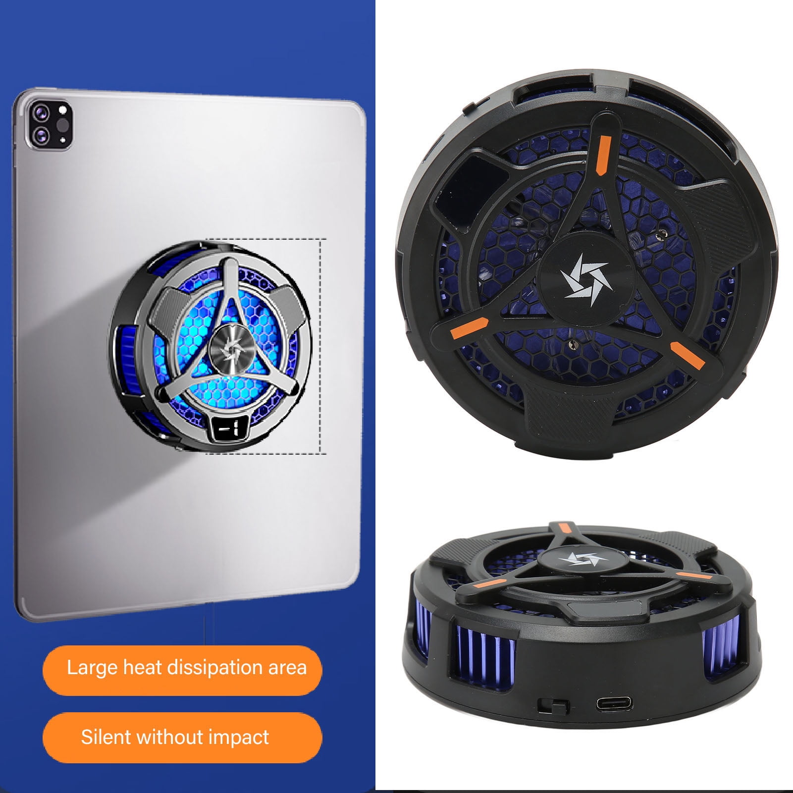 Tablet Cooler for Magnetic Phone Cooling Fan Magnetic Tablet Cooler for IOS Tablet Two Levels Adjustable Efficient Cooling Type C Interface Universal Phone Cooler