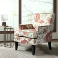 thumbnail image 3 of Upholstery Armchair Floral Accent Chair Sofa Couch Wood Legs Nailhead Trim Home Living Room Bedroom Red, 3 of 11