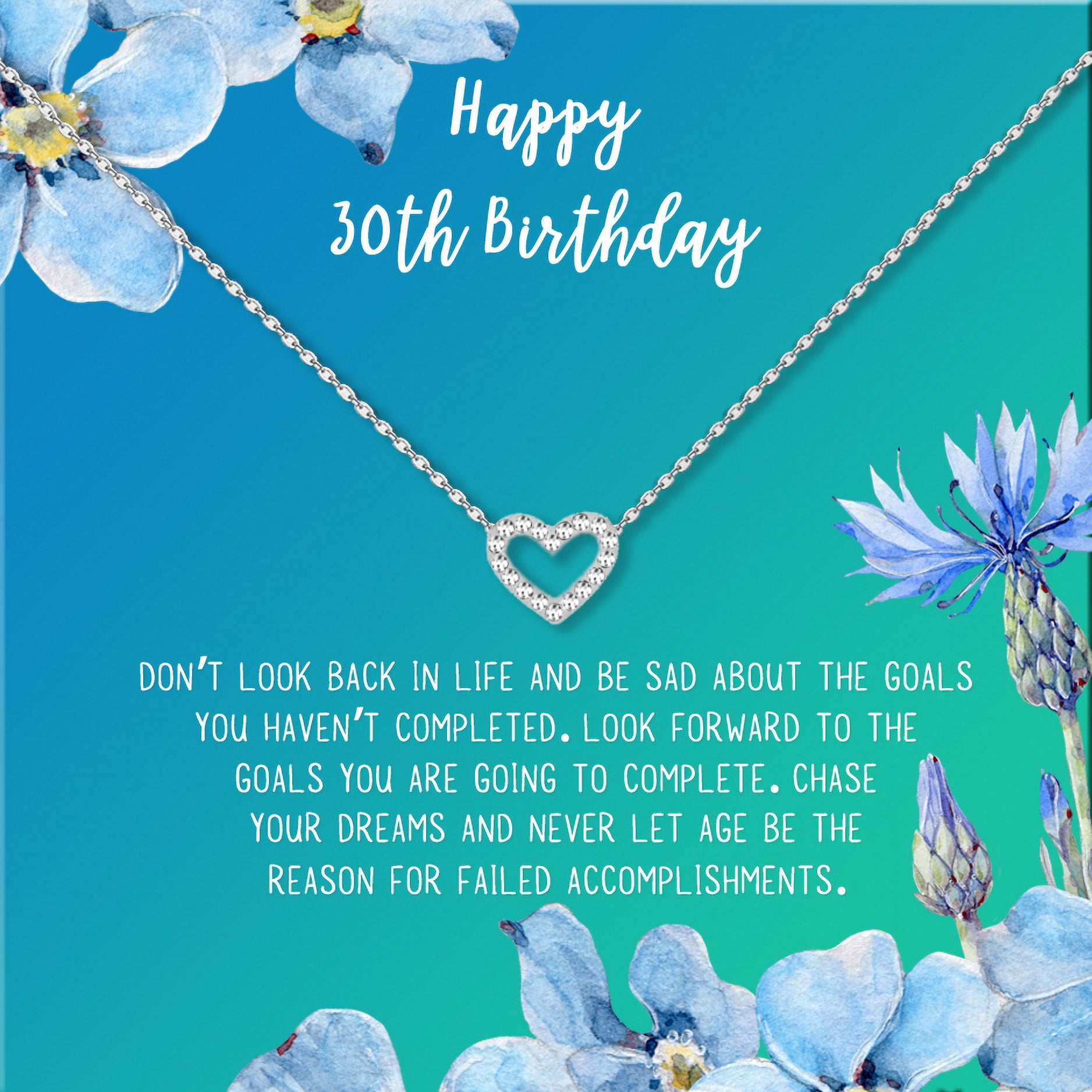 Anavia Happy 30st Birthday Gifts Stainless Steel Fashion Necklace Birthday Card Jewelry Gift for Her, Birthday Gift for Wife-[Silver Mini Crystal Heart, Bright Blue Gift Card]