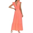 thumbnail image 4 of Honeeladyy Womens Summer V Neck Tie Strap Maxi Dress Solid Color Sleeveless Long Dress Spaghetti Strap Flowy Dresses Orange S, 4 of 6
