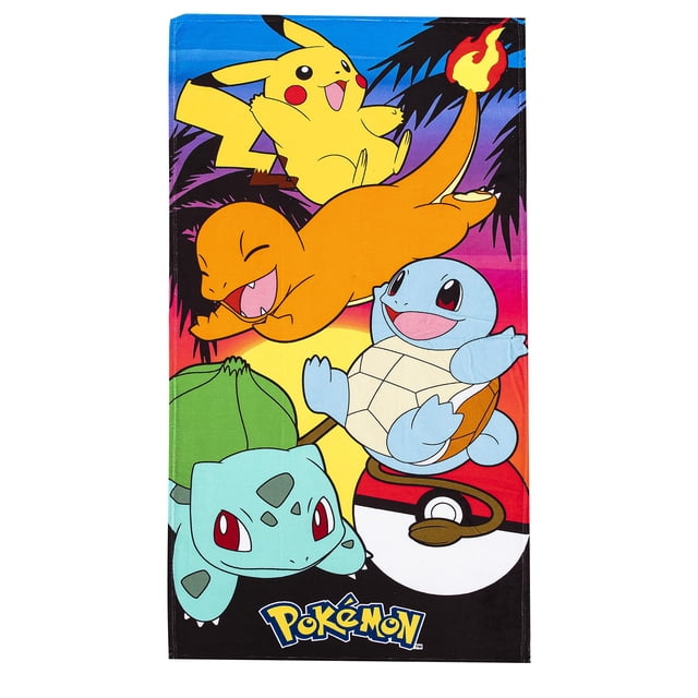 NORTHWEST - Toalla de Playa de Pokémon, Pikachu Charmander Squirtle Bulbasaur, Suave y Absorbente, 30 x 60 Pulgadas, Sunset Pokemon