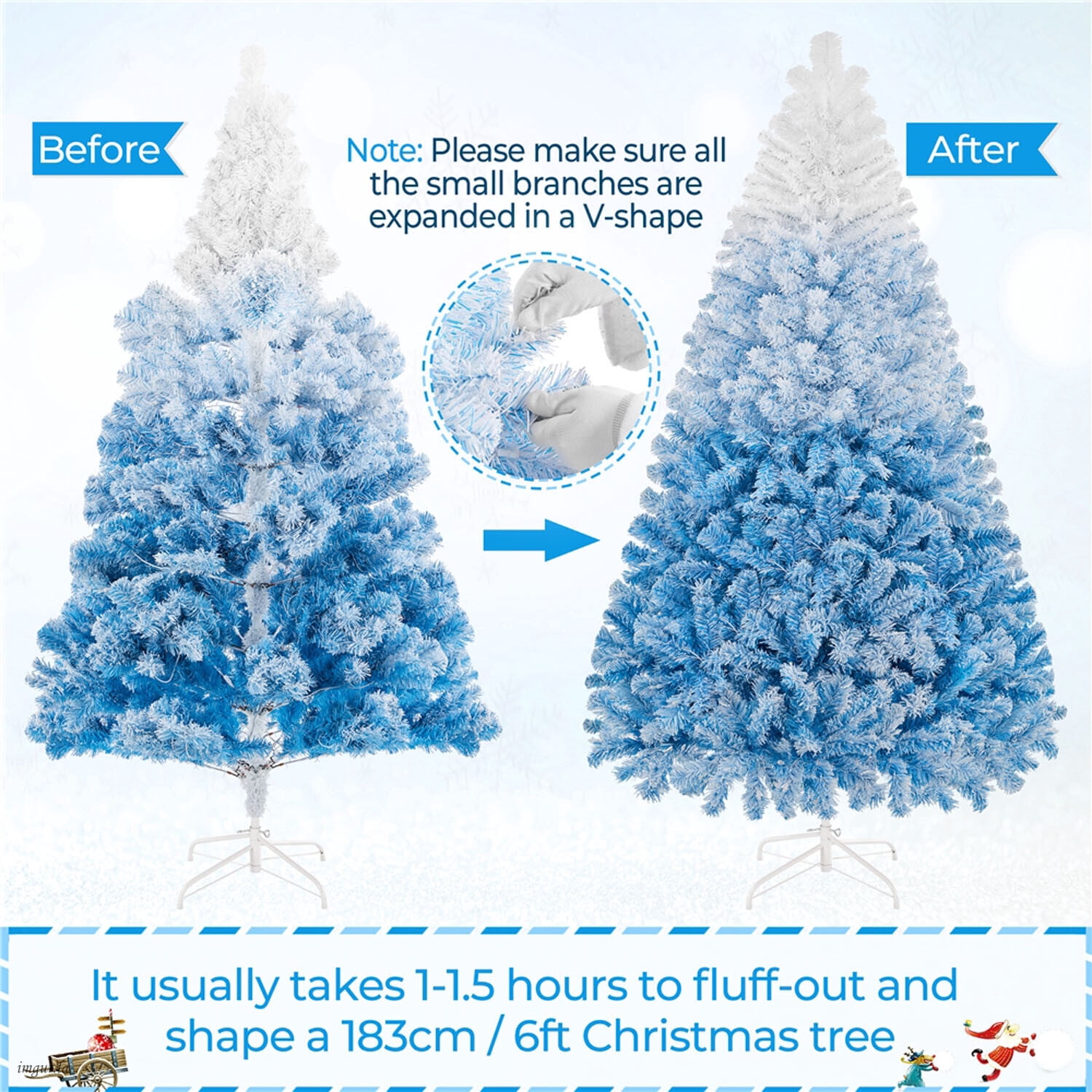 Alden Design 6FT Pre-lit Artificial Christmas Tree Holiday Decorative Fir Tree with Foldable Stand and Warm Lights,Lake Blue Gradient