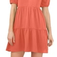 thumbnail image 3 of Women's Short Sleeve Tiered V-Neck Baby Doll Dress Cameo Coral L, 3 of 3