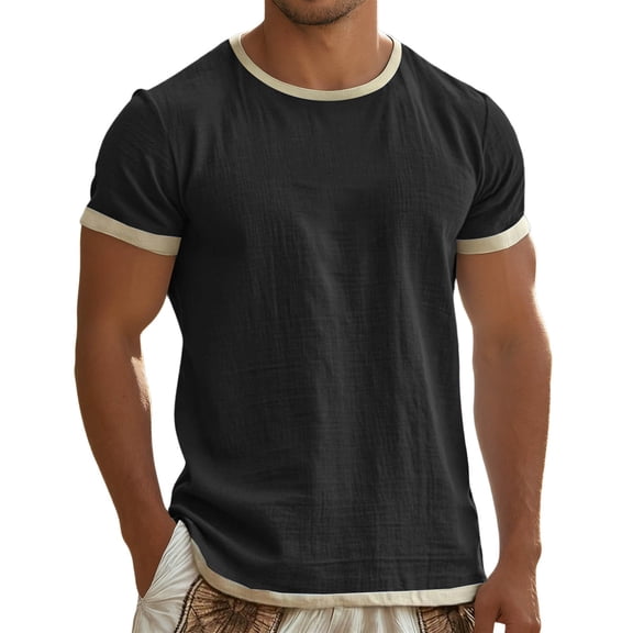 XIAOCHA Men's Contrast Crew Neck T-Shirt Casual Short Sleeve Everyday Essential Tees