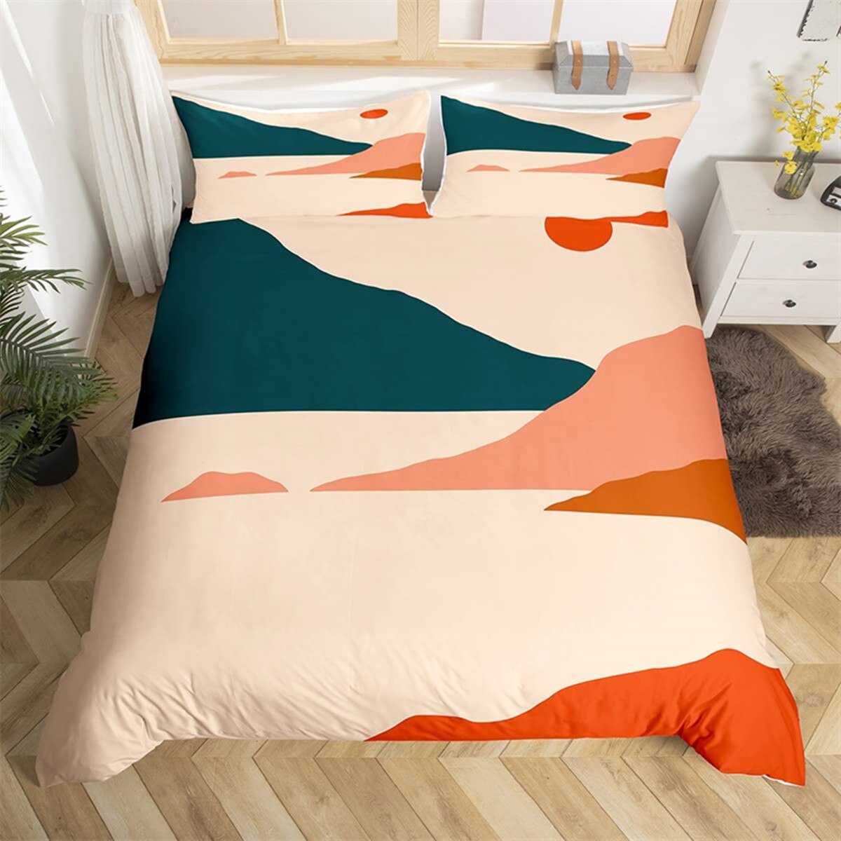 Farmhouse Style King Abstract Landscape Duvet Cover Microfiber Mid