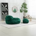 thumbnail image 3 of Faux Fur Bean Bag Chair with Ottoman, Oversized Lazy Sofa Chair, Comfy Upholstered Lounge sofa Chair w/Footrest for Living Room, Bedroom, Office, Emerald, 3 of 9