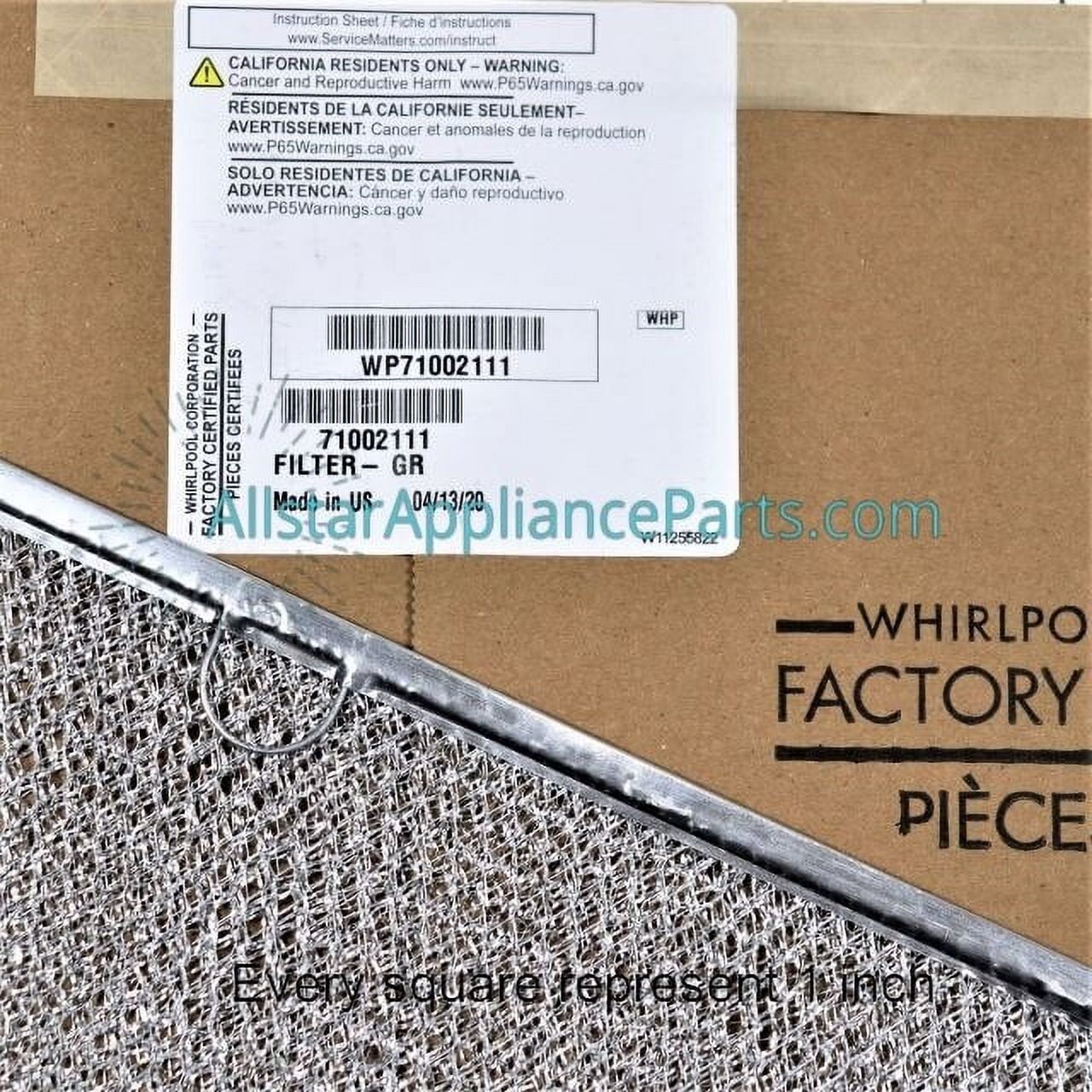 Whirlpool Range/Stove/Oven Grease Filter WP71002111