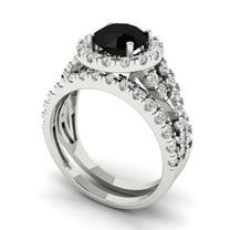 Clara Pucci 18K White Gold Round Cut 1Ct Natural Onyx Engagement Ring   Matching Band - Luxury Box Included