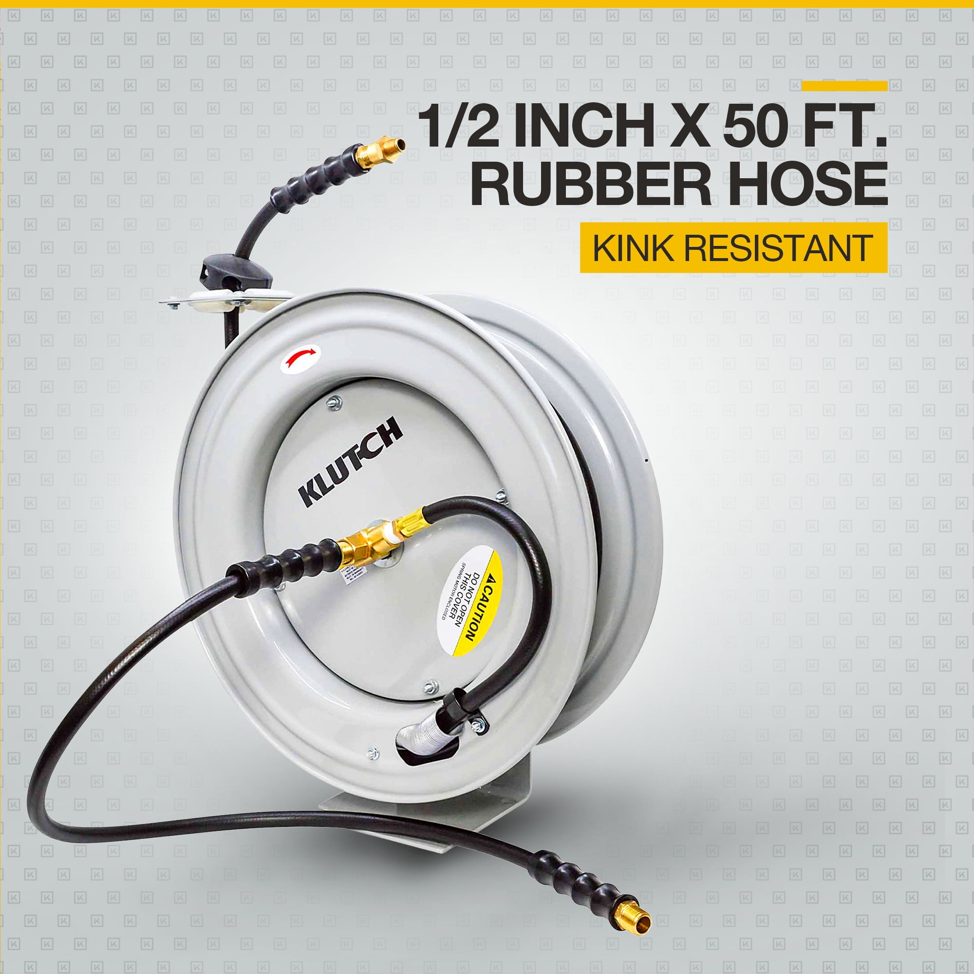 Klutch Auto-Rewind Air Hose Reel with 1/2in. x 50ft. Rubber Hose, 300 PSI
