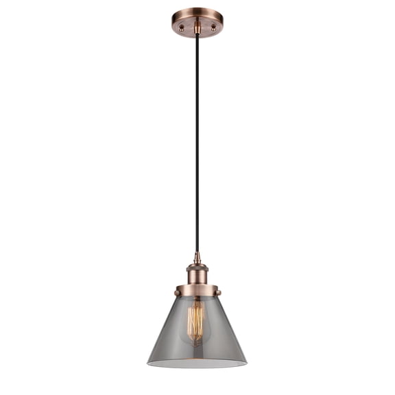 Innovations 916-1P-AC-G43-LED Large Cone 1 Light Mini Pendant part of the Ballston Collection, Antique Copper