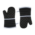 thumbnail image 3 of 1 Pair Extended Oven Mitts Heat-Insulating 260℃/500°F Kitchen-Gloves Thick Terrycloth Lining Grids Horizontal Stripes Pattern for Kitchen Cooking Baking Grilling BBQ, 12.2 Inch Black, 3 of 7