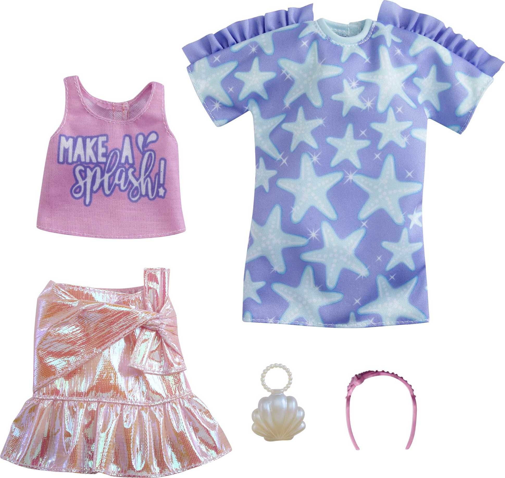 Udelukke Se igennem Lappe Barbie Fashion Pack with Starry T-Shirt Dress, Top, Skirt & 2 Accessories  for Dolls (2 Outfits) - Walmart.com