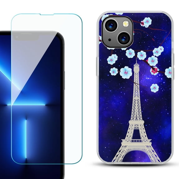 OneToughShield ® for iPhone 15 Plus Shockproof Phone Case, with Tempered Glass Screen Protector - Eiffel Tower Stars