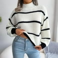 thumbnail image 2 of Mock Neck Striped Detail Drop Shoulder Knit Sweater for Women White Medium, 2 of 5