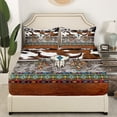 thumbnail image 3 of Longhorn Skull Sheet Set Southwestern Western Bed Sheets Set Full,Geometry Aztec Sheets Bull Cattle Cow Print Cowhide Flat Fitted Sheet,Exotic Western Room Decor, 3 of 6