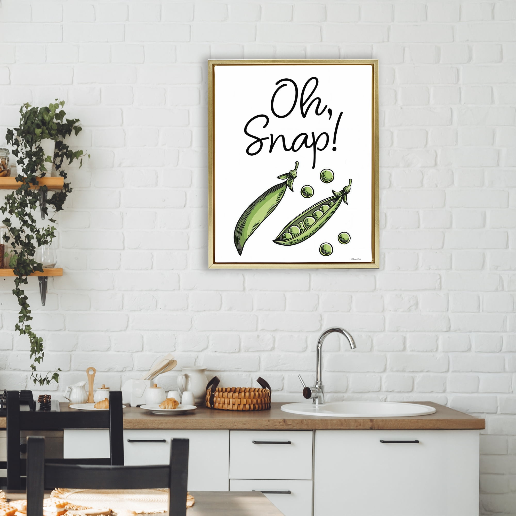 Stupell Industries Oh Snap Peas Gold Framed Floater Canvas Wall Art, design by Susan Ball