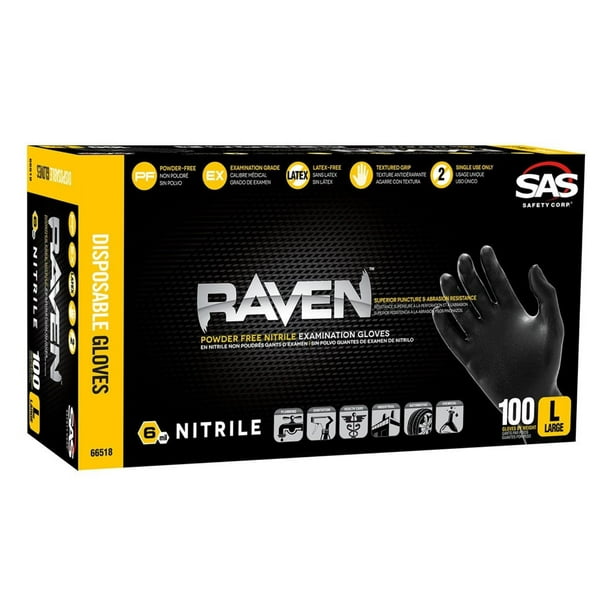 Raven PF Nitrile 6 mil XL 100, XLarge Black PowderFree Nitrile